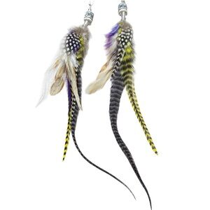 Boho Handmade Rooster Grizzly Feather Long Color Handmade Earrings #2